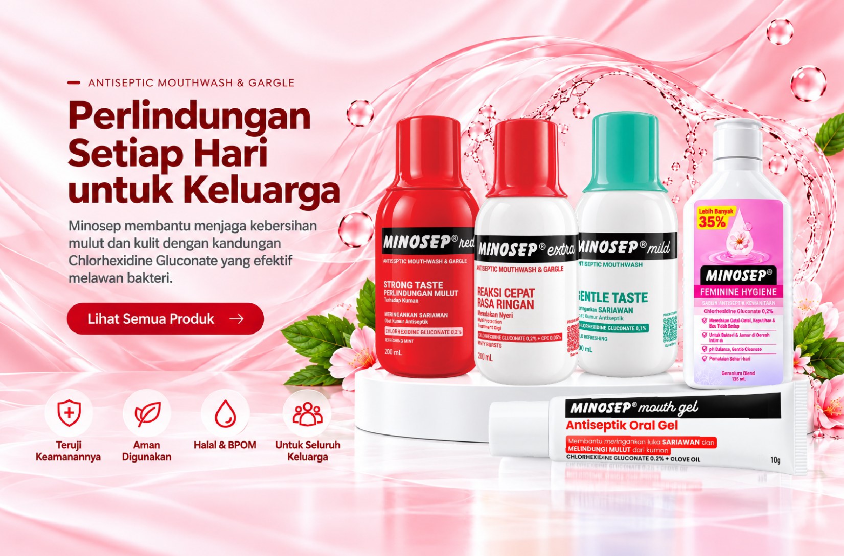 Perlindungan Setiap Hari untuk Keluarga - Minosep Antiseptic Mouthwash & Gargle