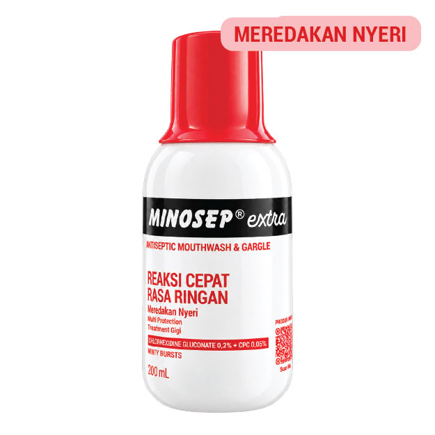 Minosep Extra antiseptic mouthwash 200 mL - meredakan nyeri